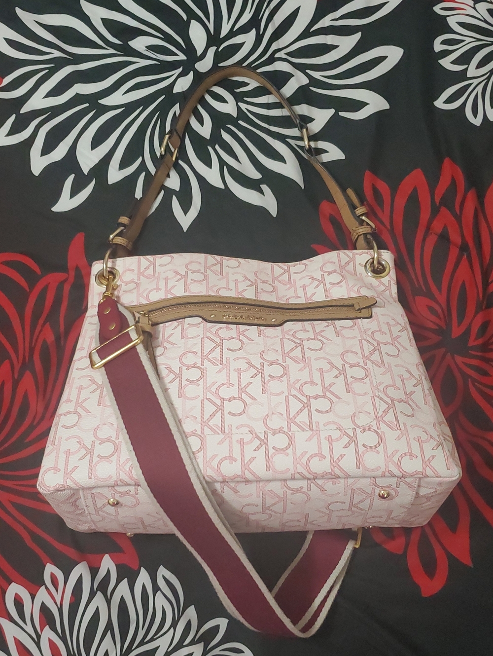 Calvin Klein Pink and Deep Red Monogram Shoulder